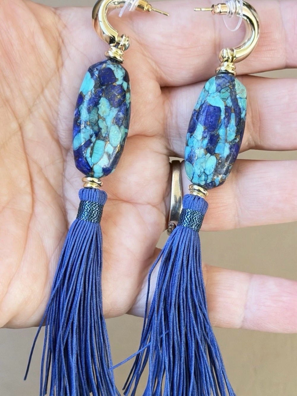Kendra Scott Insley Gold Magnesite Lapis Boho Statement Drop Tassel Earrings